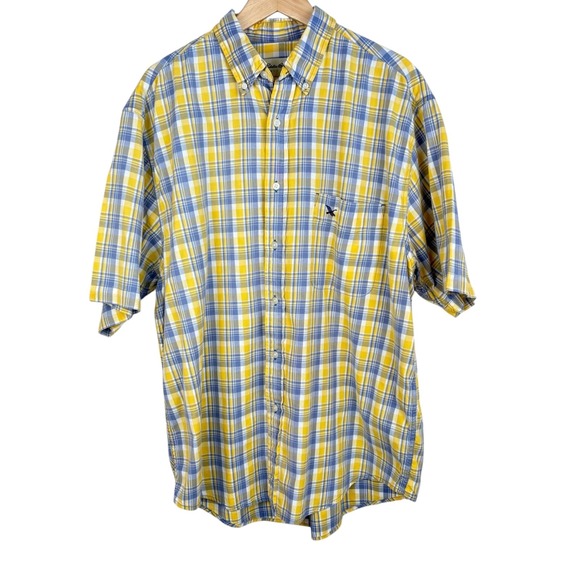 Eddie Bauer Other - Vintage‎ 90s Eddie Bauer Yellow Blue Plaid Short Sleeve Shirt Cotton Preppy Sz L